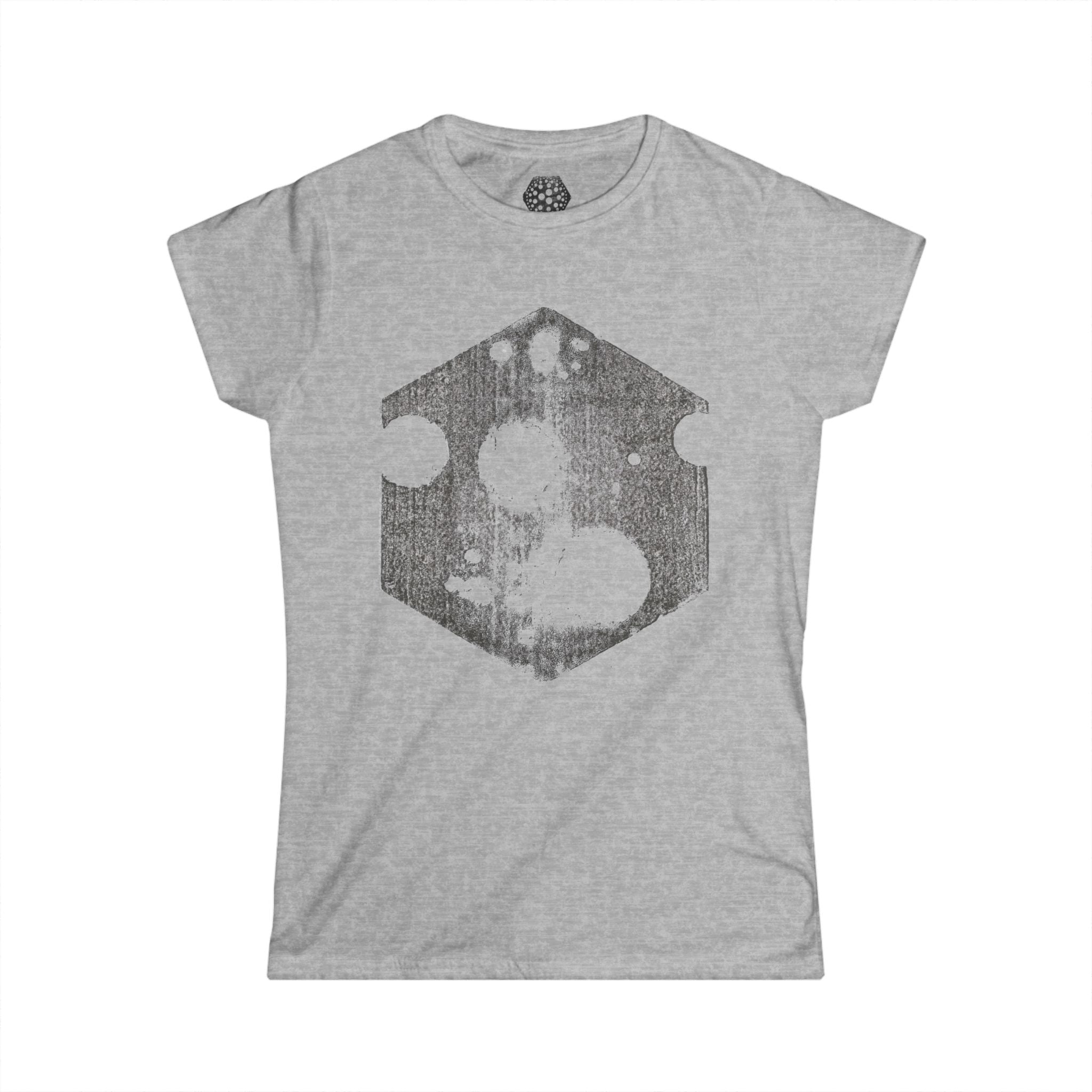 Dames T-shirt — T-shirt met een verweerde zeshoekige kaasprint 