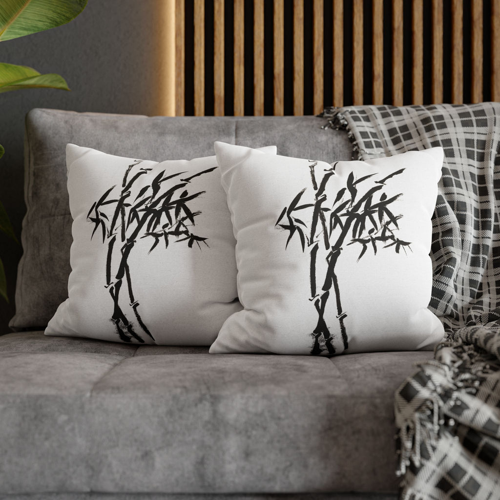 Bamboo Ink Sumi‑Style Square Pillowcase