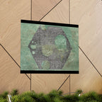 Geometric Hexagon Moon Art Matte Horizontal Poster | Green Abstract Celestial Print