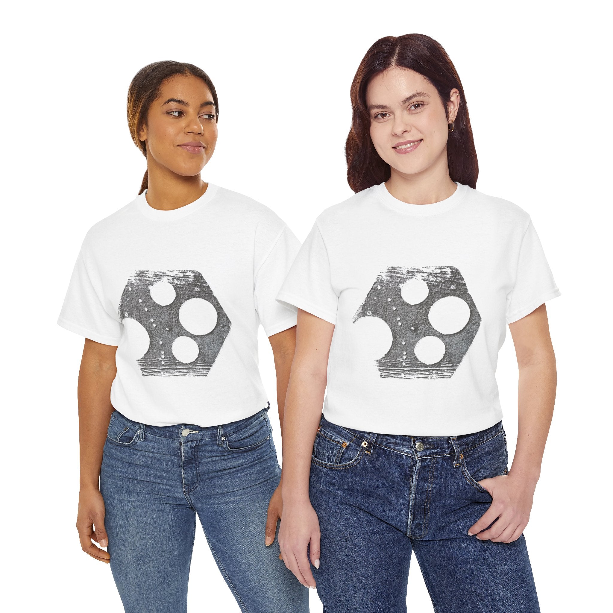 Hexagon Circles Graphic Tee — Digital Manual Print Art