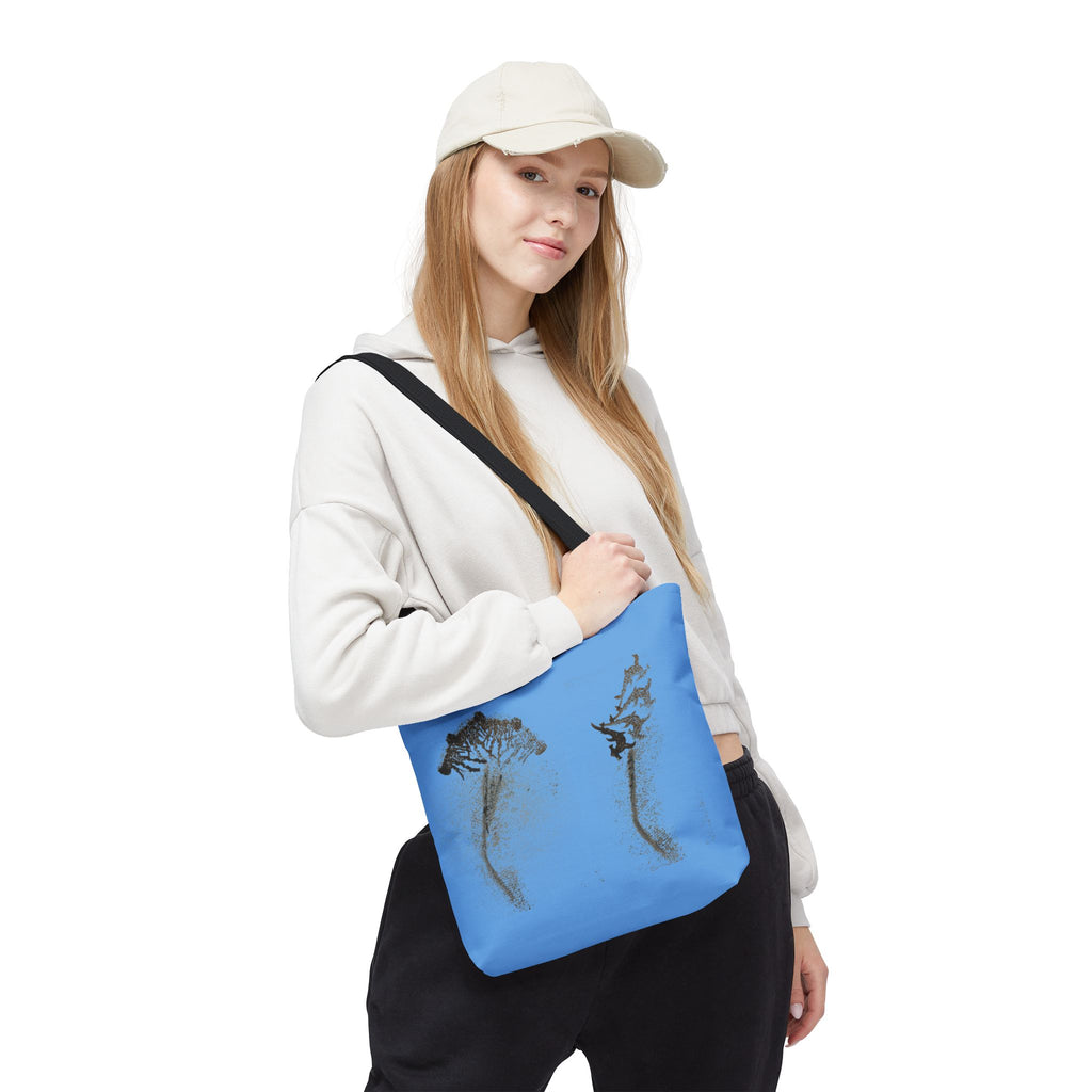 Blue Sea Life Tote Bag — Sand Art Seahorse & Coral All-Over Print