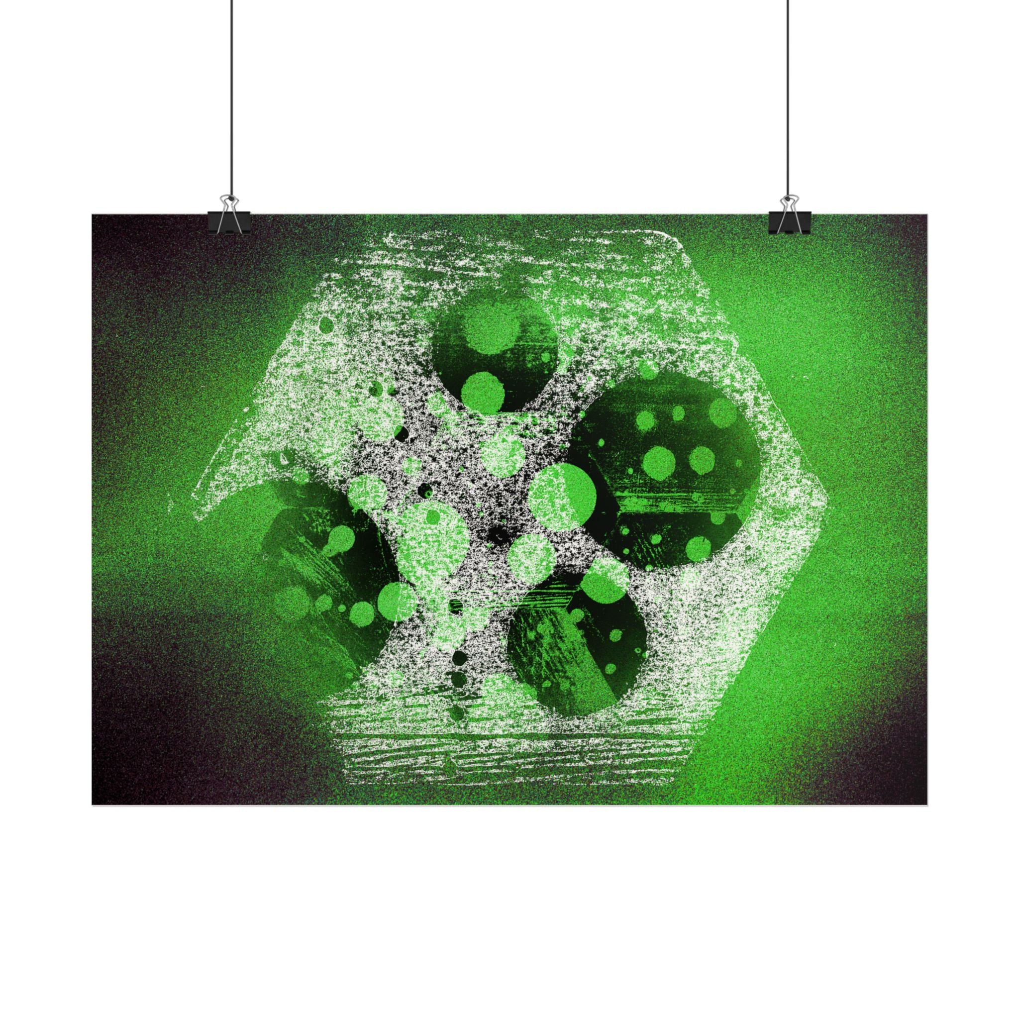 Abstract Green Hexagon Horizontal Poster — Geometric Modern Wall Art