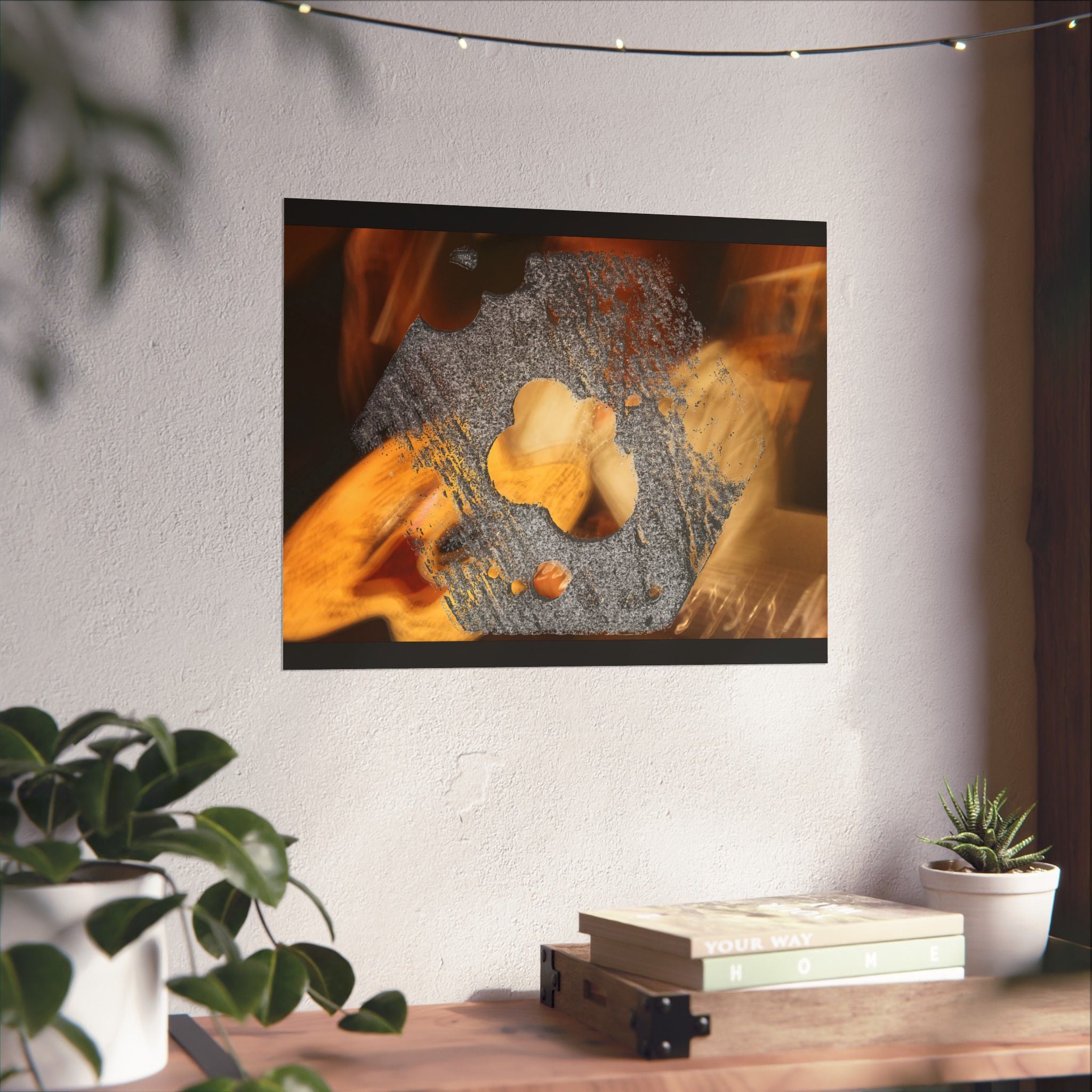 Abstracte horizontale poster met goud- en zilverkleurige textuur en matte afwerking | Metallic Fluid Art 