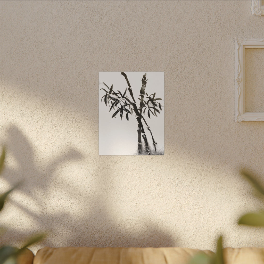 Canvasprint met bamboe-inkt en matte afwerking — Minimalistische Aziatische penseelkunst wanddecoratie 