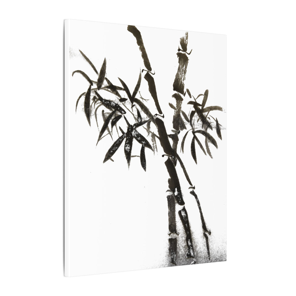 Canvasprint met bamboe-inkt en matte afwerking — Minimalistische Aziatische penseelkunst wanddecoratie 