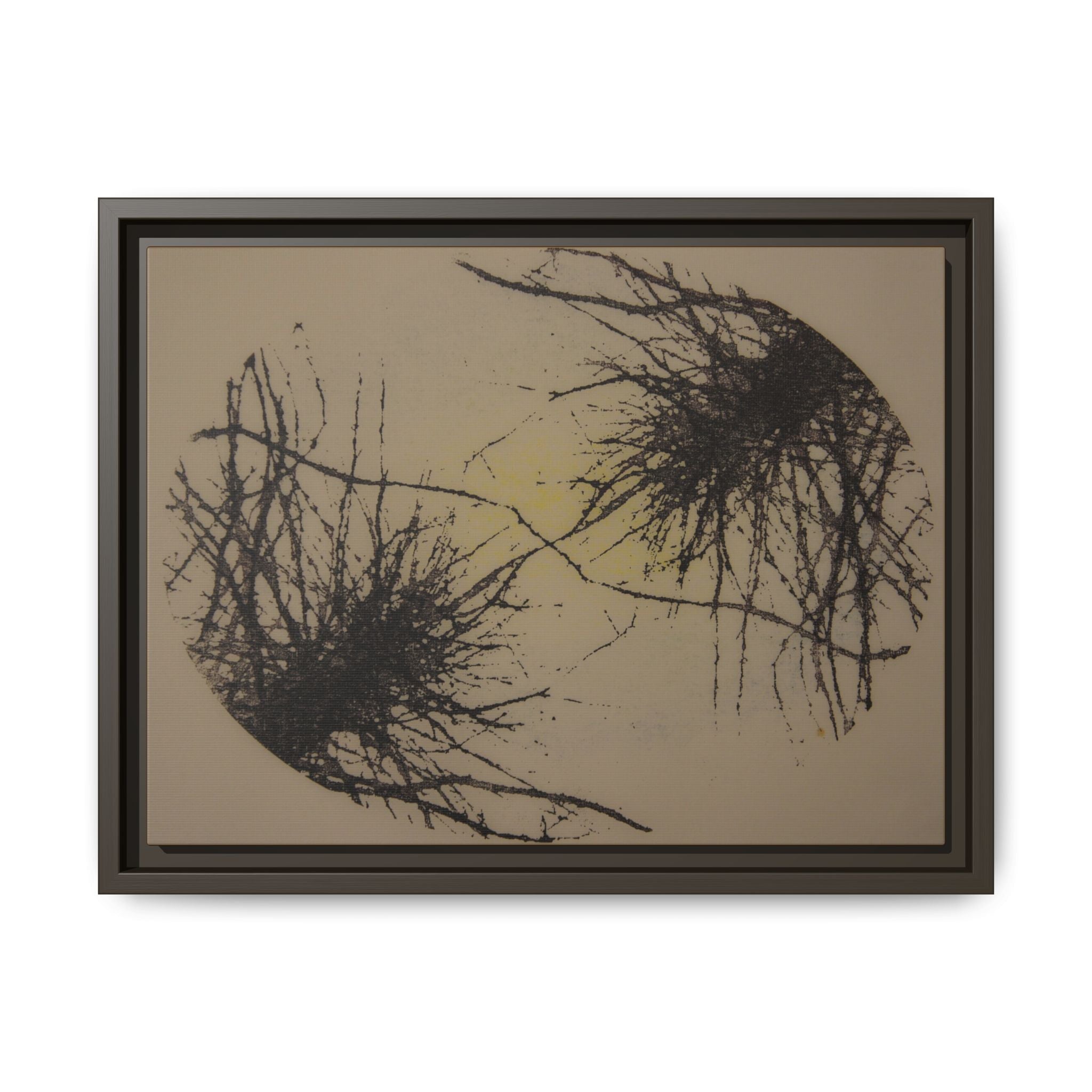 Framed Matte Canvas Art, no 35 — Twin Tree Wood-Carving Reproduction (Black & Dark Beige)