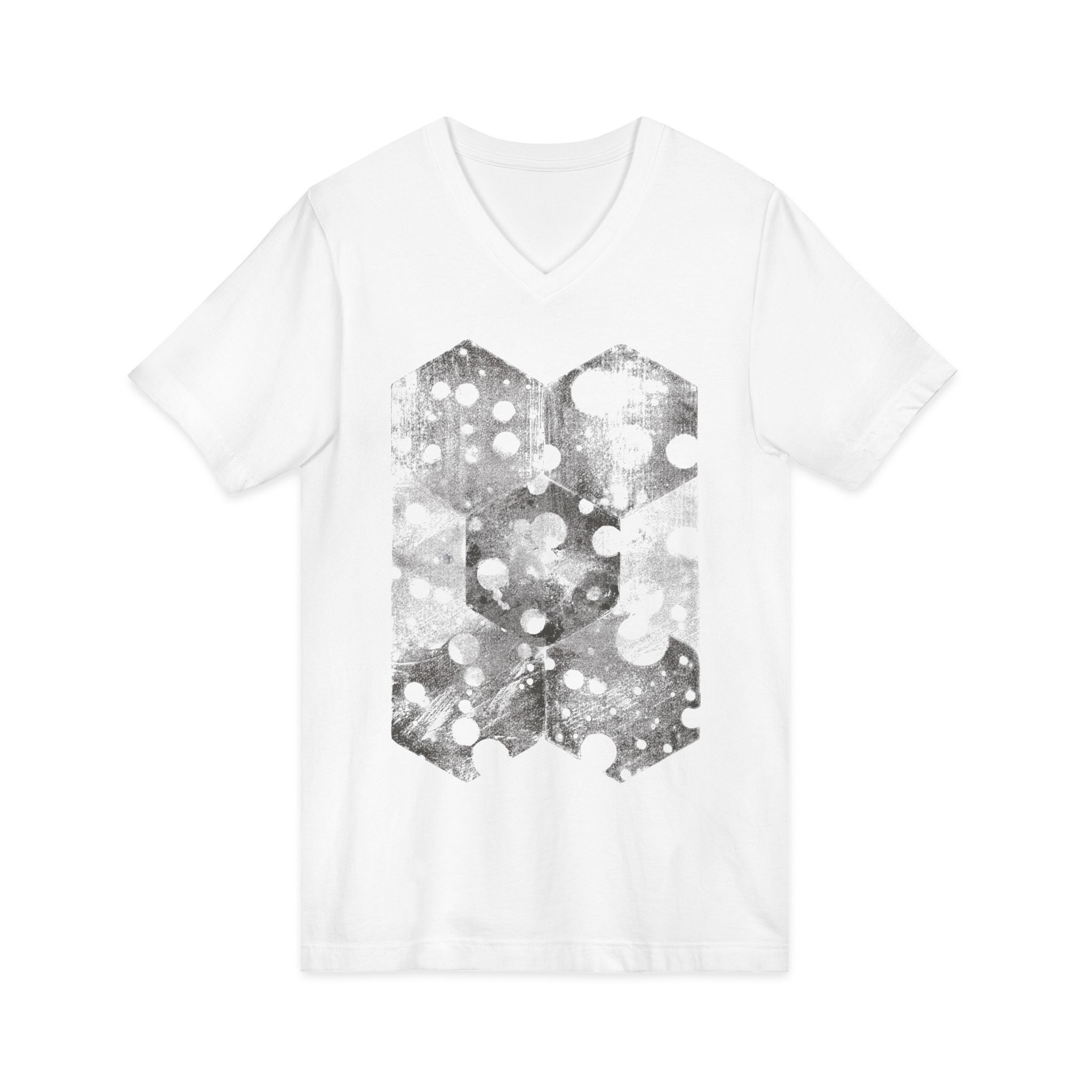Hex Moon Graphic Tee Design Hex24 — Een vintage T-shirt met V-hals en ruimtekaasmotief, geïnspireerd op astronomie.