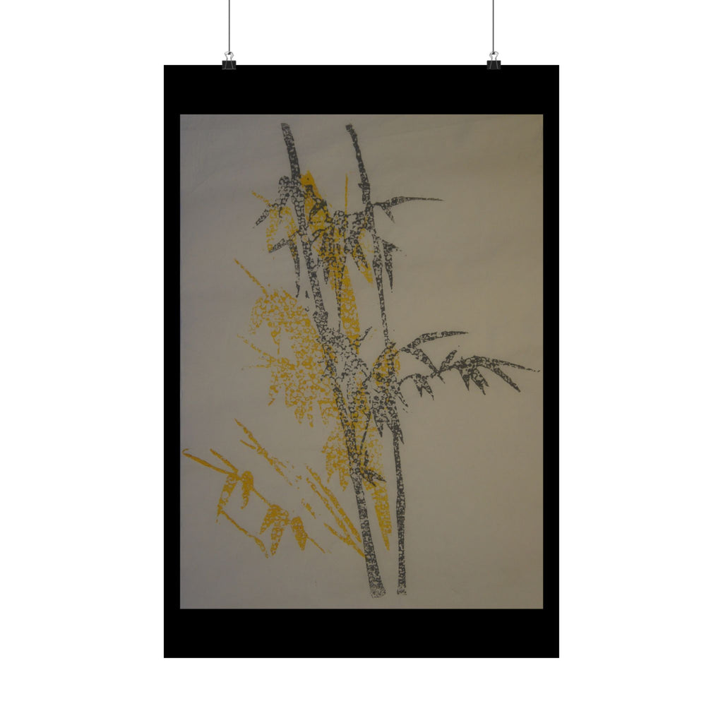 Botanical Bamboo Art Poster — Minimalist Yellow & Gray Matte Vertical Print