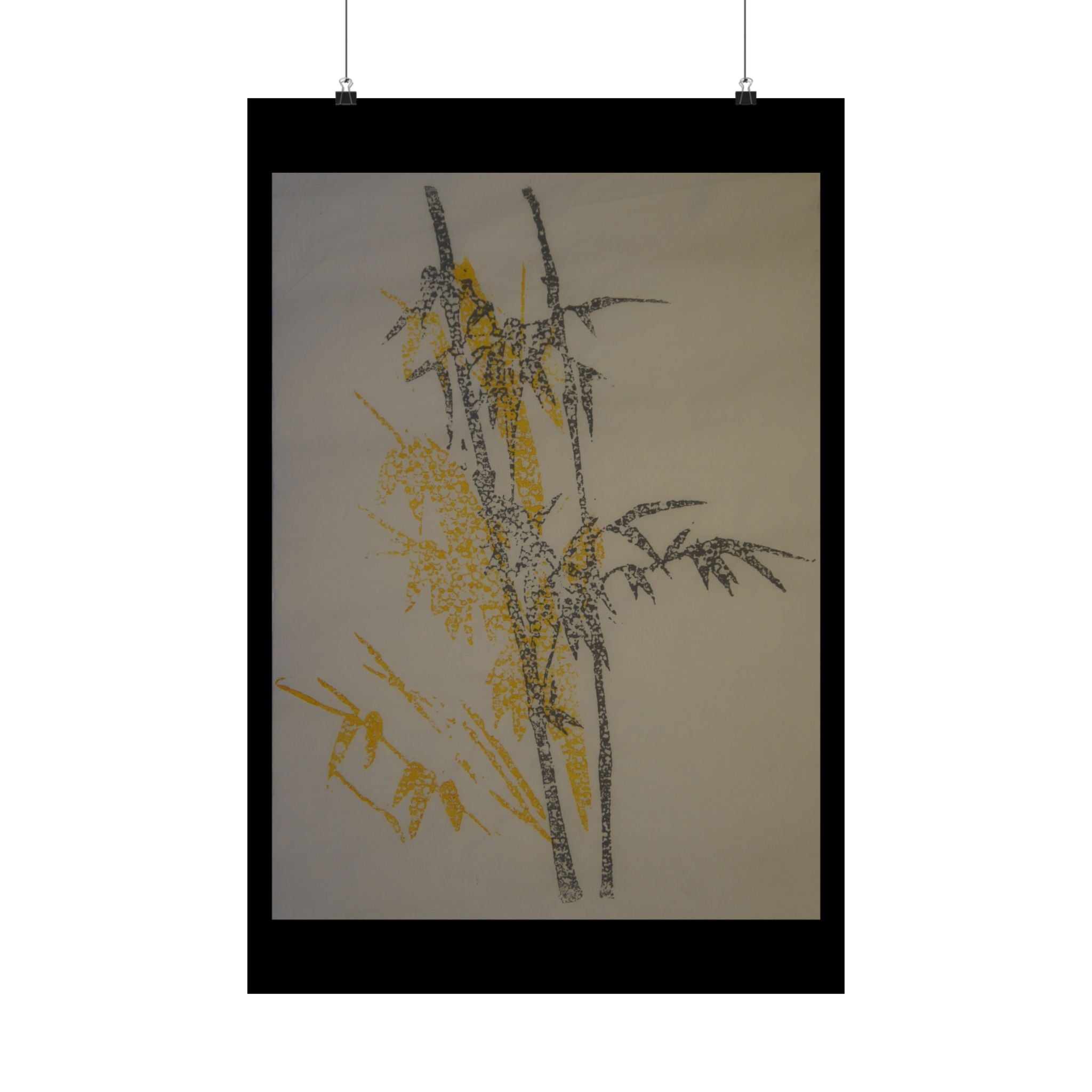 Botanical Bamboo Art Poster — Minimalist Yellow & Gray Matte Vertical Print