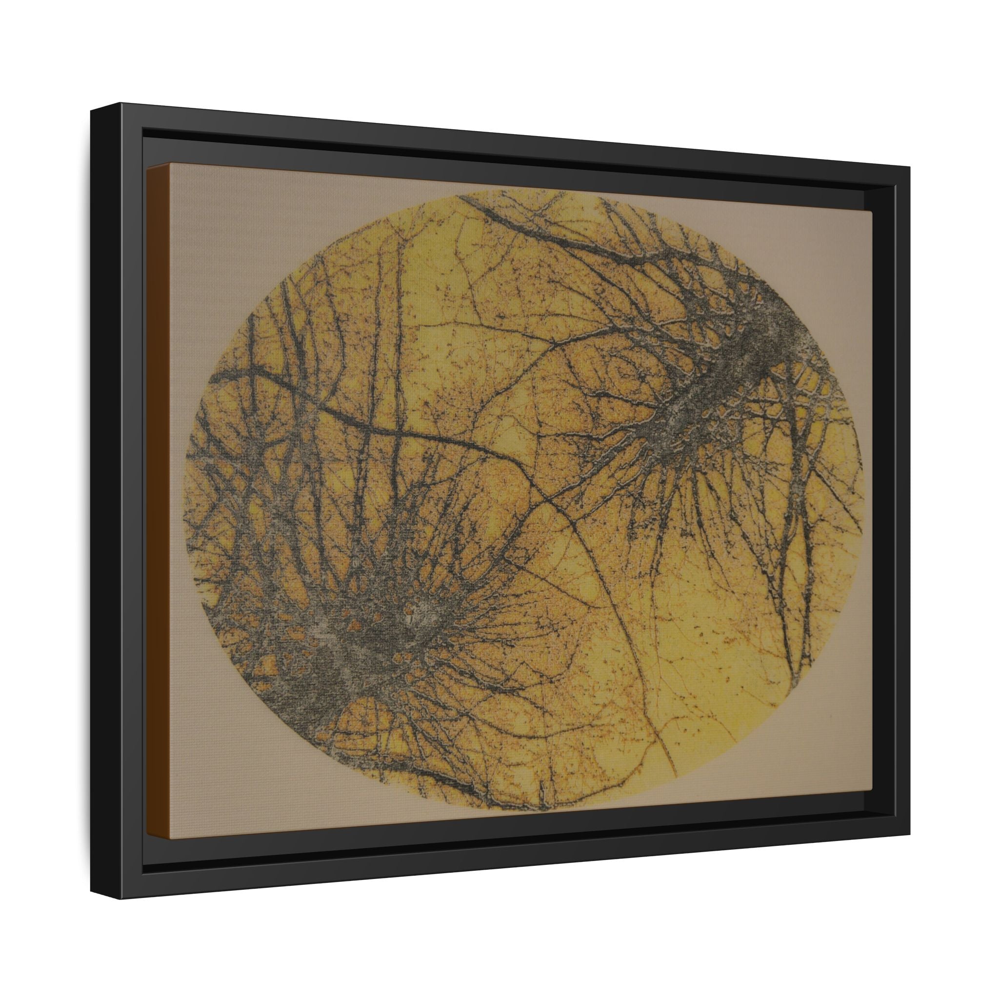 Framed Matte Canvas Art, no 45 — Twin Tree Wood-Carving Reproduction (Black, Bold Gold & Matte Goldenrod)