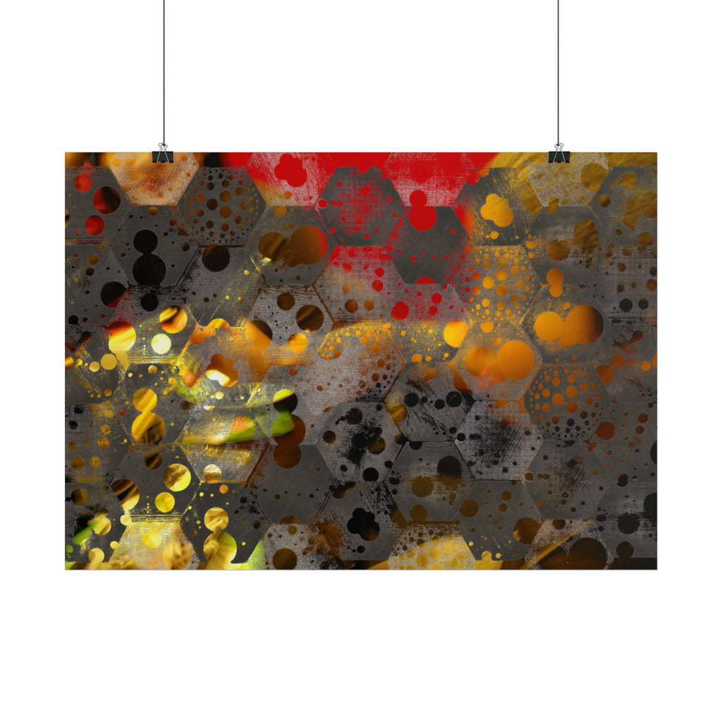 Abstract Honeycomb Poster — Warm Gold & Rust Geometric Art