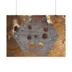 Abstracte roestkleurige zeshoek horizontale poster — Industriële wanddecoratie voor thuis, kantoor en loft. 