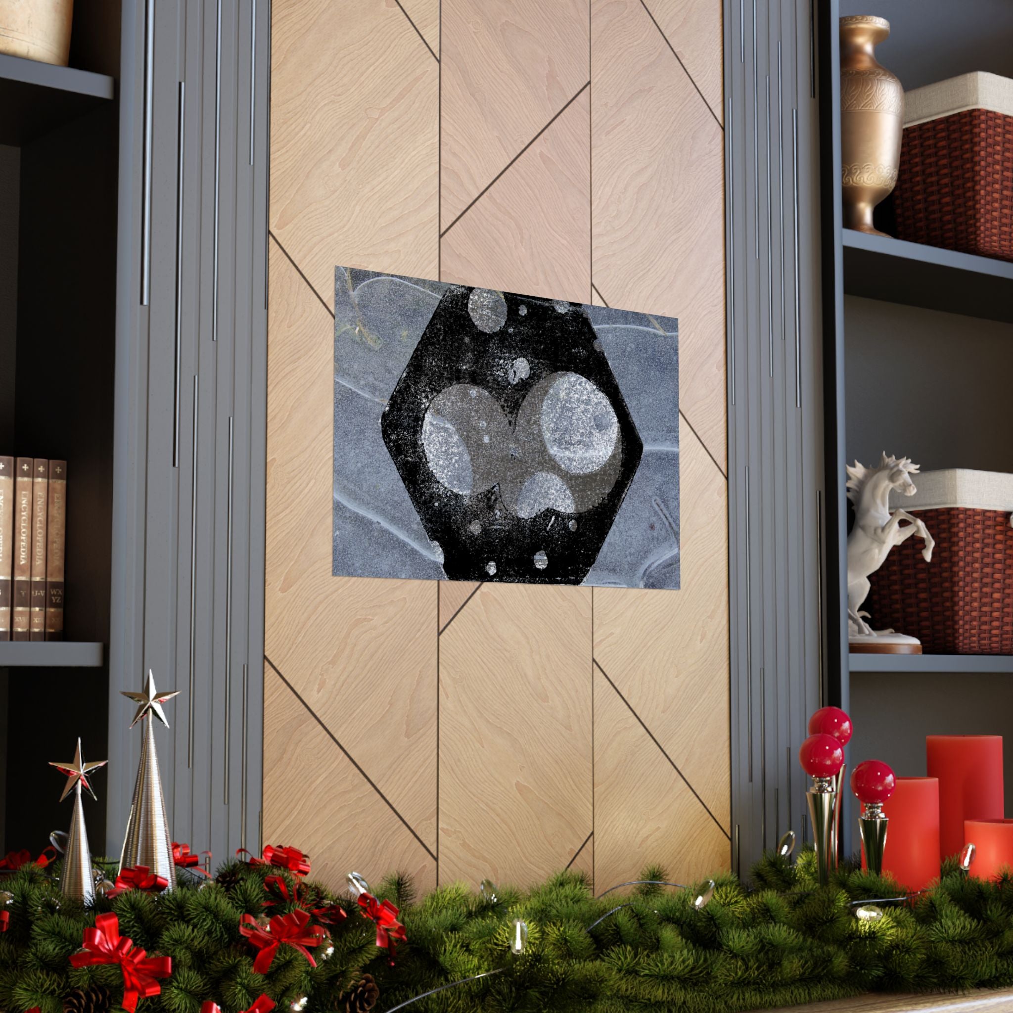Abstract Hexagon Planet Matte Poster — Industrial Black & Gray Wall Art