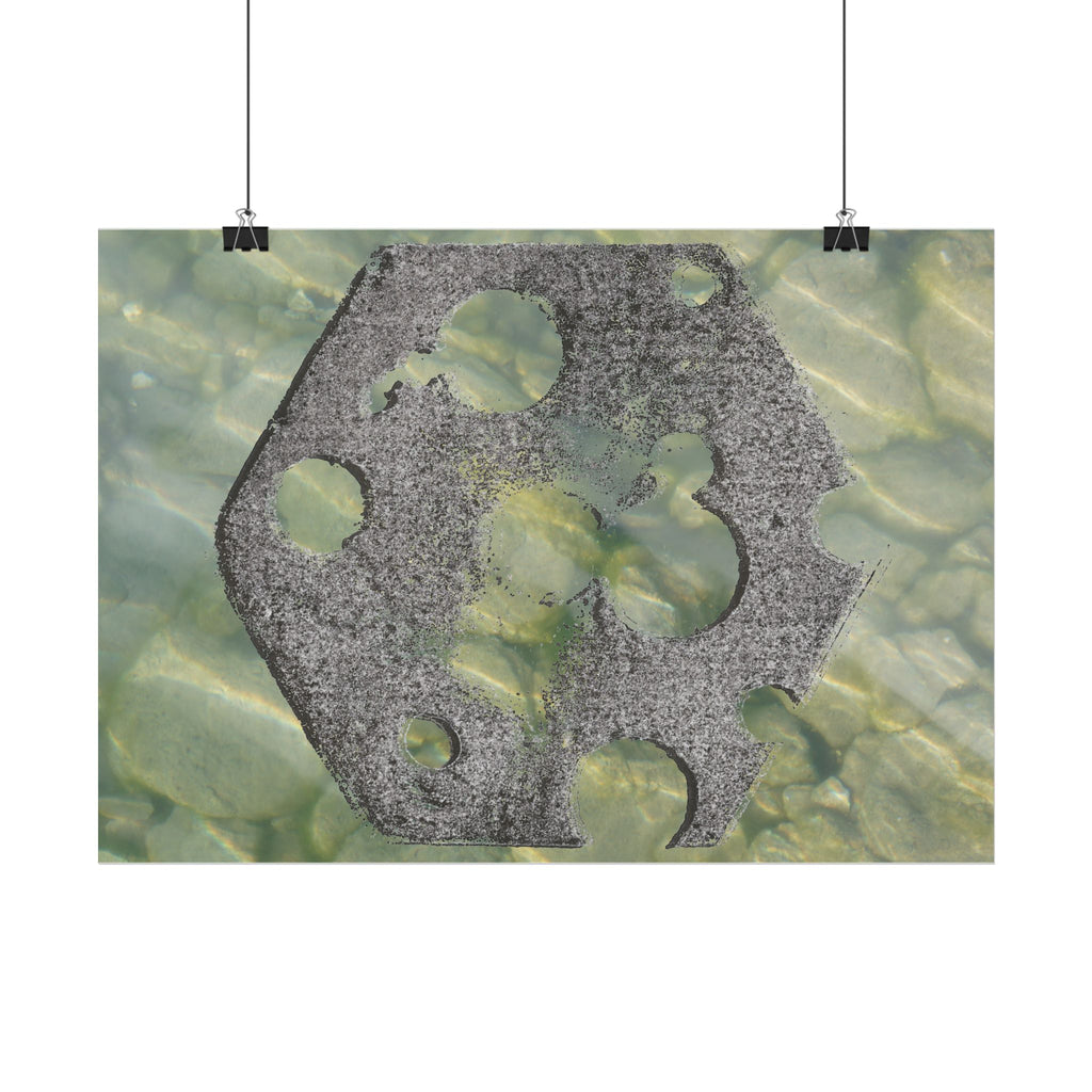 Abstracte poster met zeegras en steen, horizontaal model — Muurdecoratie met kusttextuur 