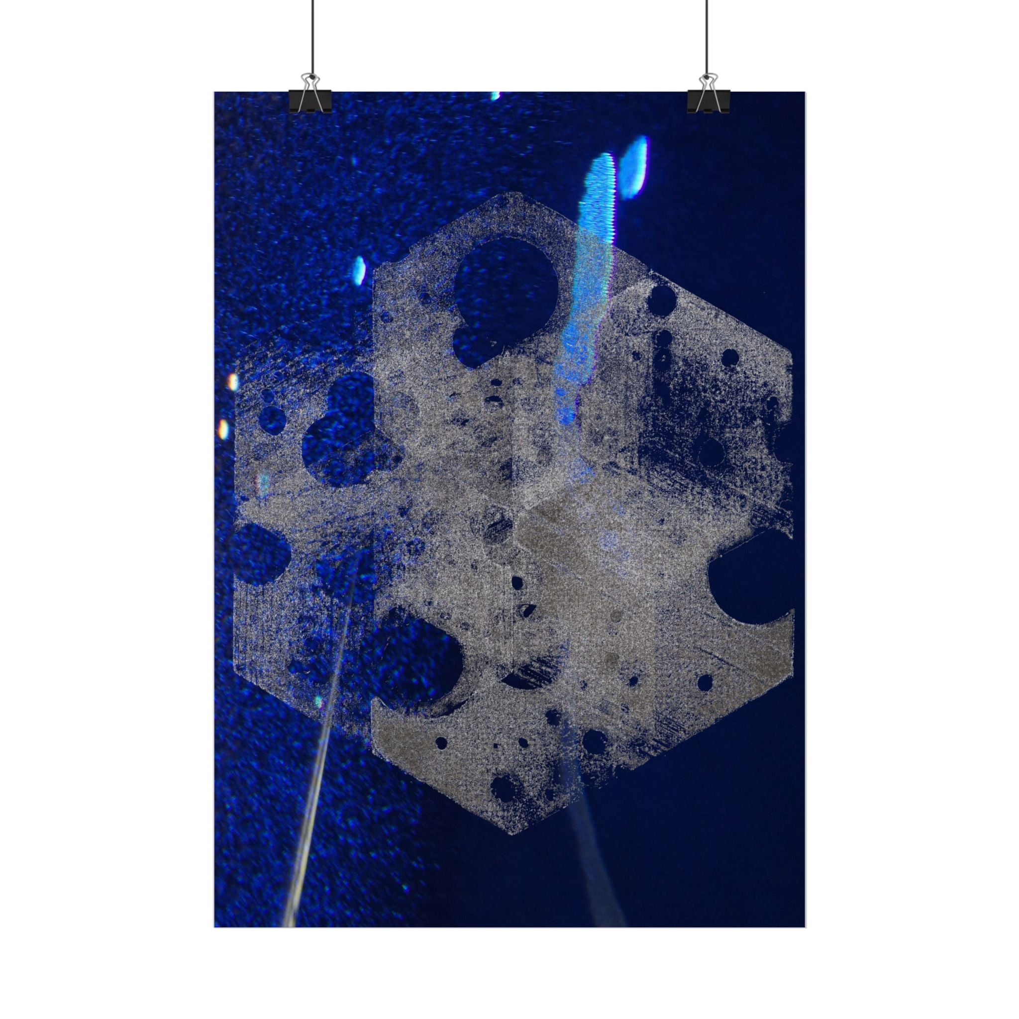 Abstracte blauwe geometrische poster — Hexagonale ijskristal muurdecoratie 