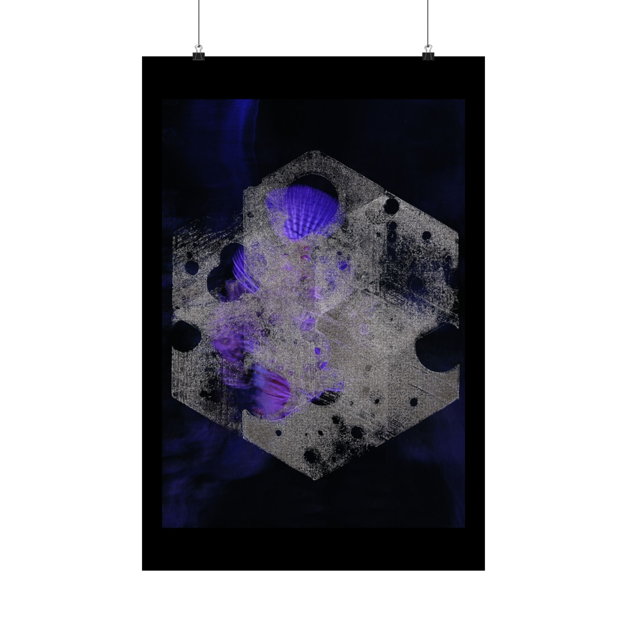 Abstract Cosmic Hex Poster — Matte Vertical Art Print (Purple & Black)