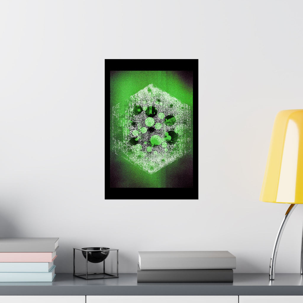 Green Hexagon Abstract Poster — Neon Geometric Art Matte Vertical Print