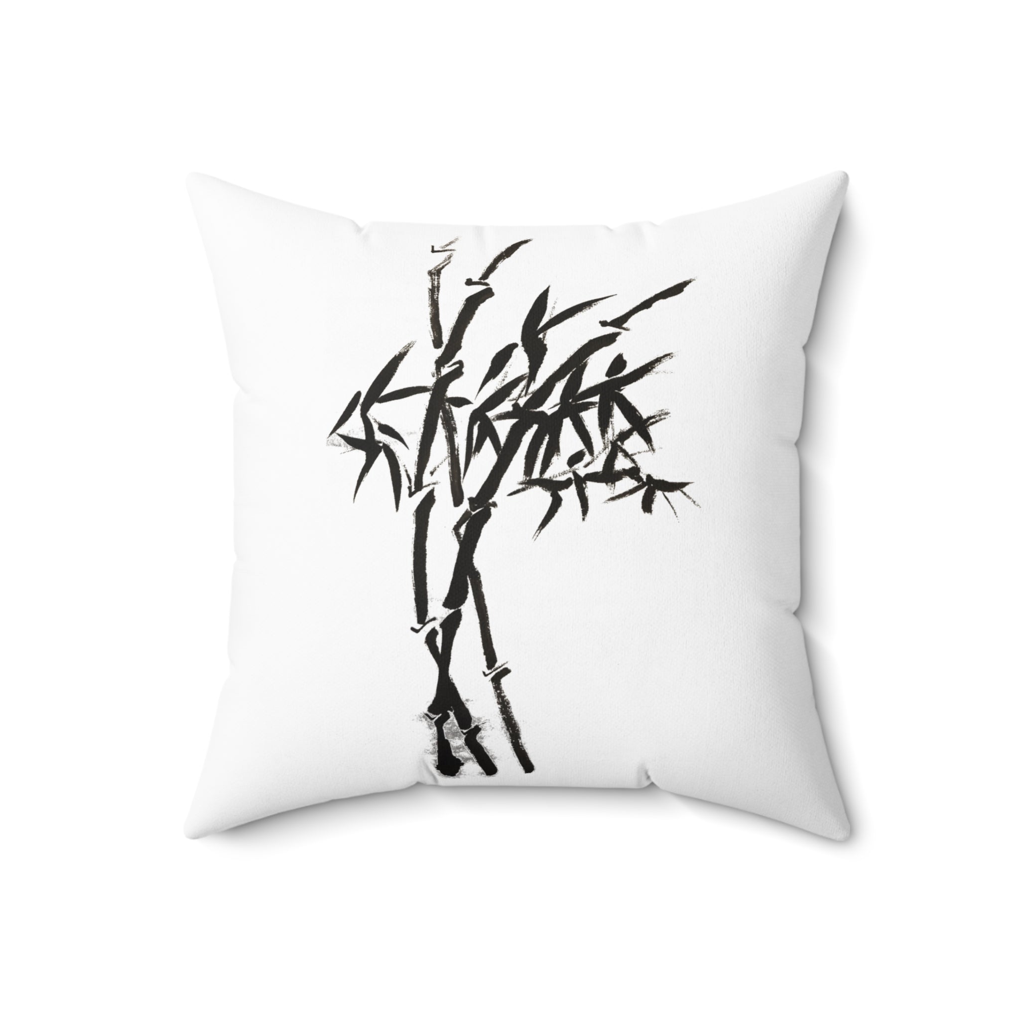Sierkussen met bamboe-inktkunst — Minimalistisch zwart-wit, Aziatisch geïnspireerd decoratief kussen 