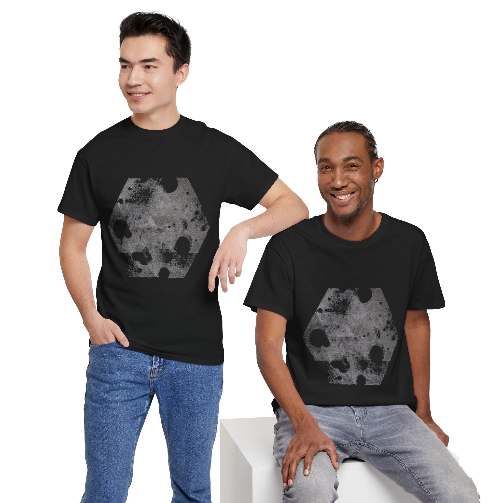 Hex Moon Graphic Tee — Distressed Space Cheese Vintage Astronomy T-Shirt