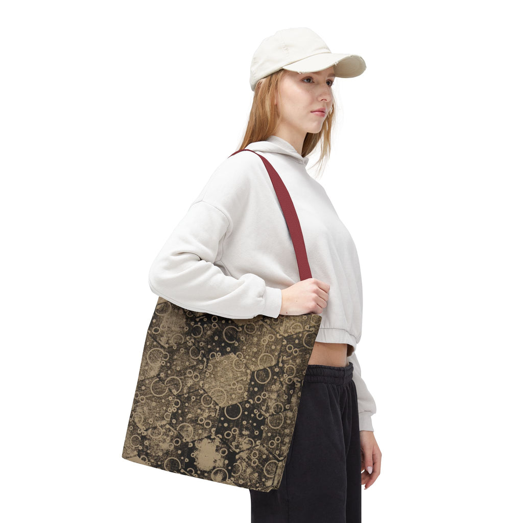 Vintage Hexagon Pattern Tote Bag – Sepia Geometric All-Over Print