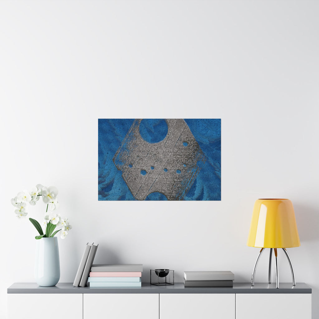 Abstract Blue Texture with Metallic Geometric Shape Poster