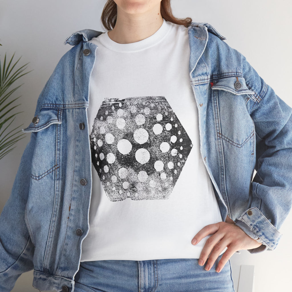 Hexagon Circles Graphic Tee — Digital Manual Print Art