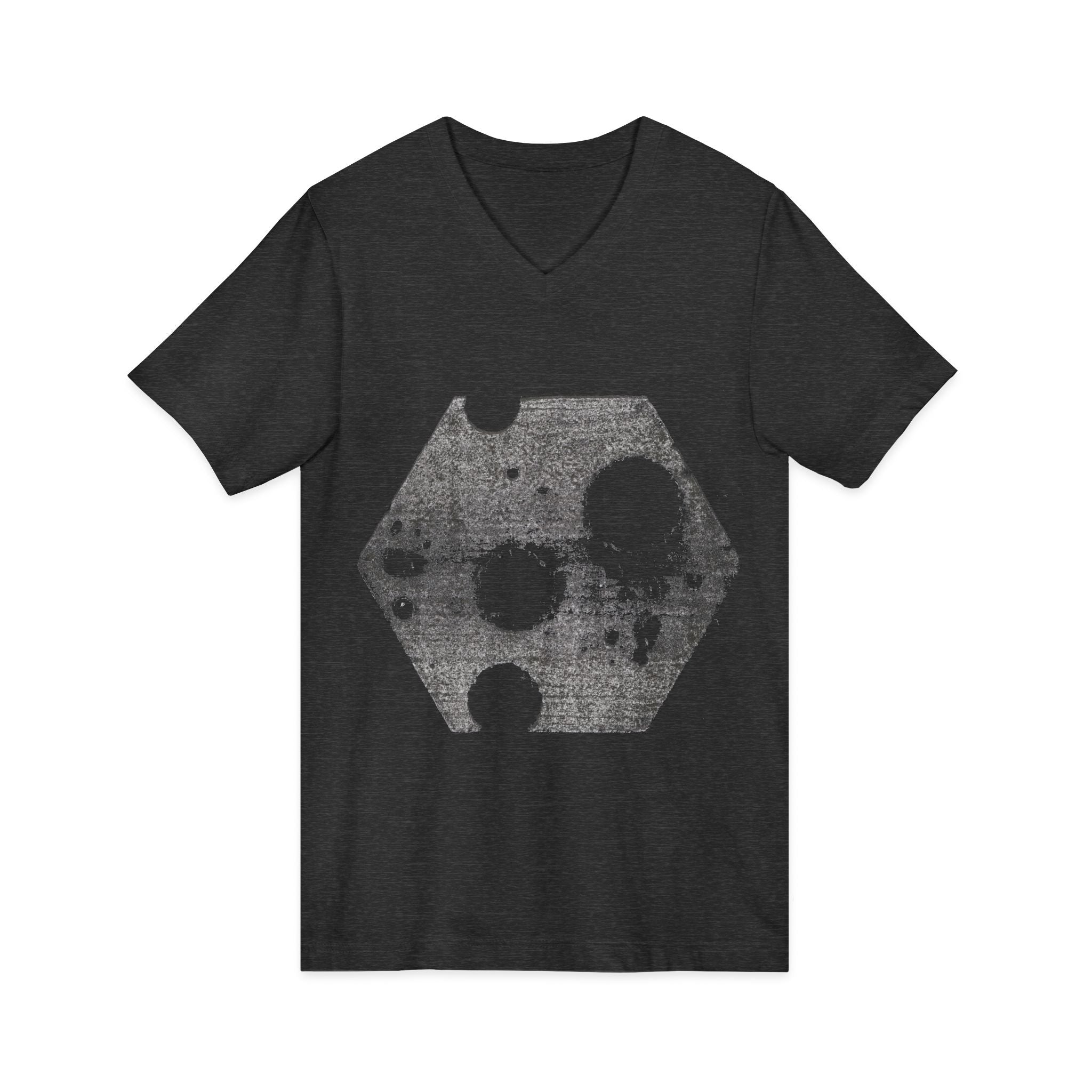 Hex Moon Graphic Tee Design Hex08 — T-shirt met V-hals en vintage astronomisch design, geïnspireerd op Space Cheese