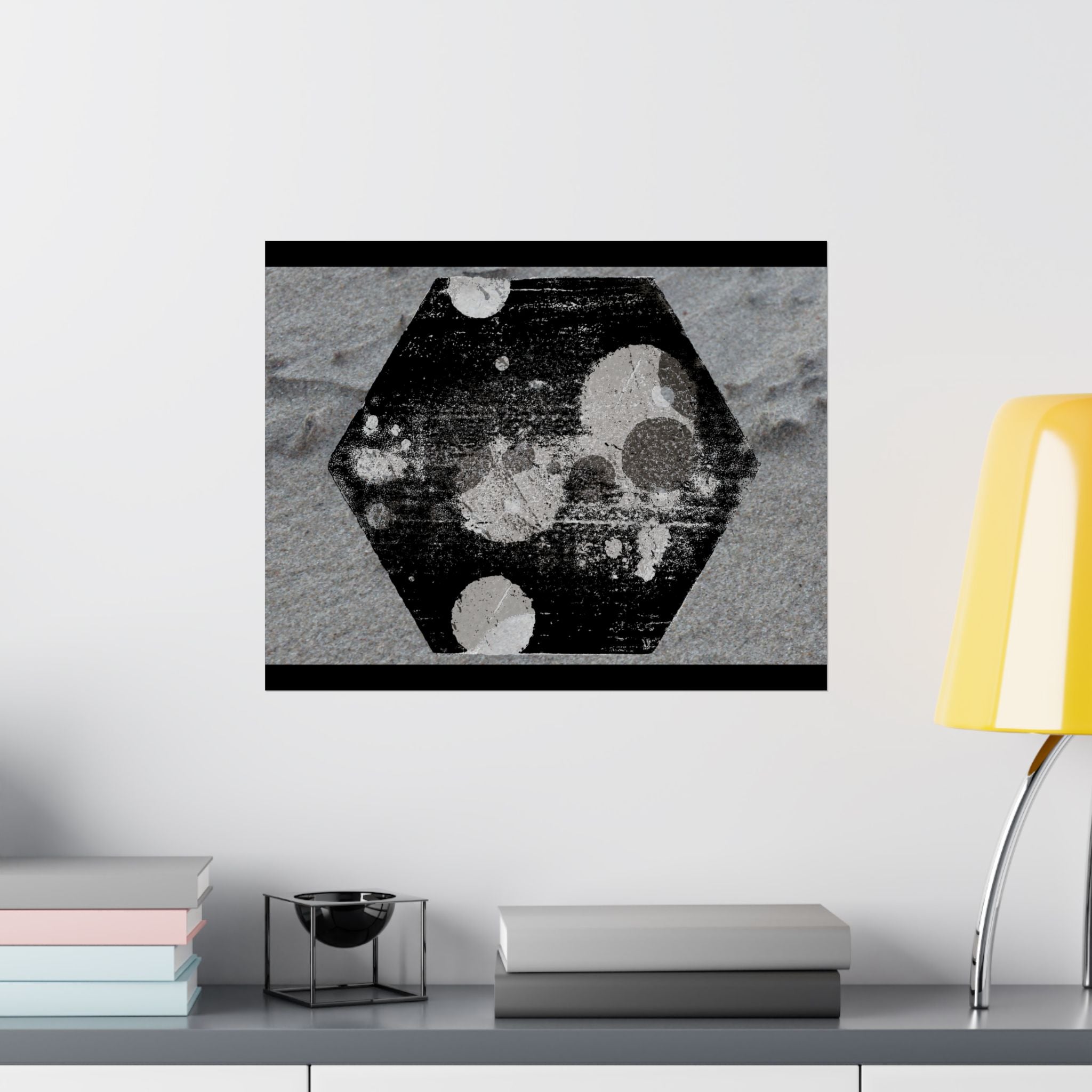 Matte Horizontal Poster — Grunge Hexagon Moonprint (Black & Gray Abstract)