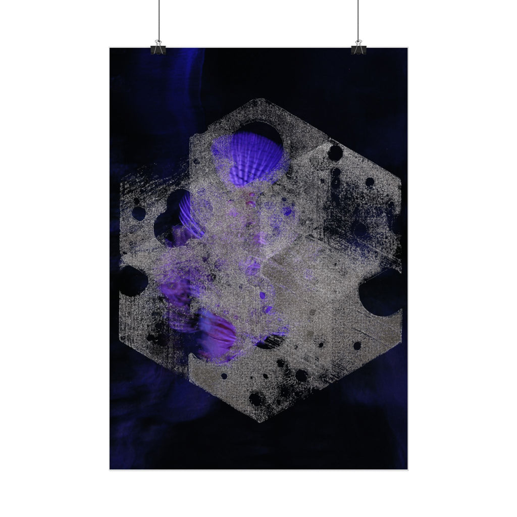Abstracte kosmische hexposter — Verticale kunstprint (paars en zwart) 