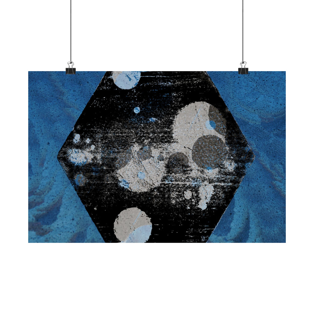 Abstract Blue Hexagon Poster — Matte Horizontal Wall Art