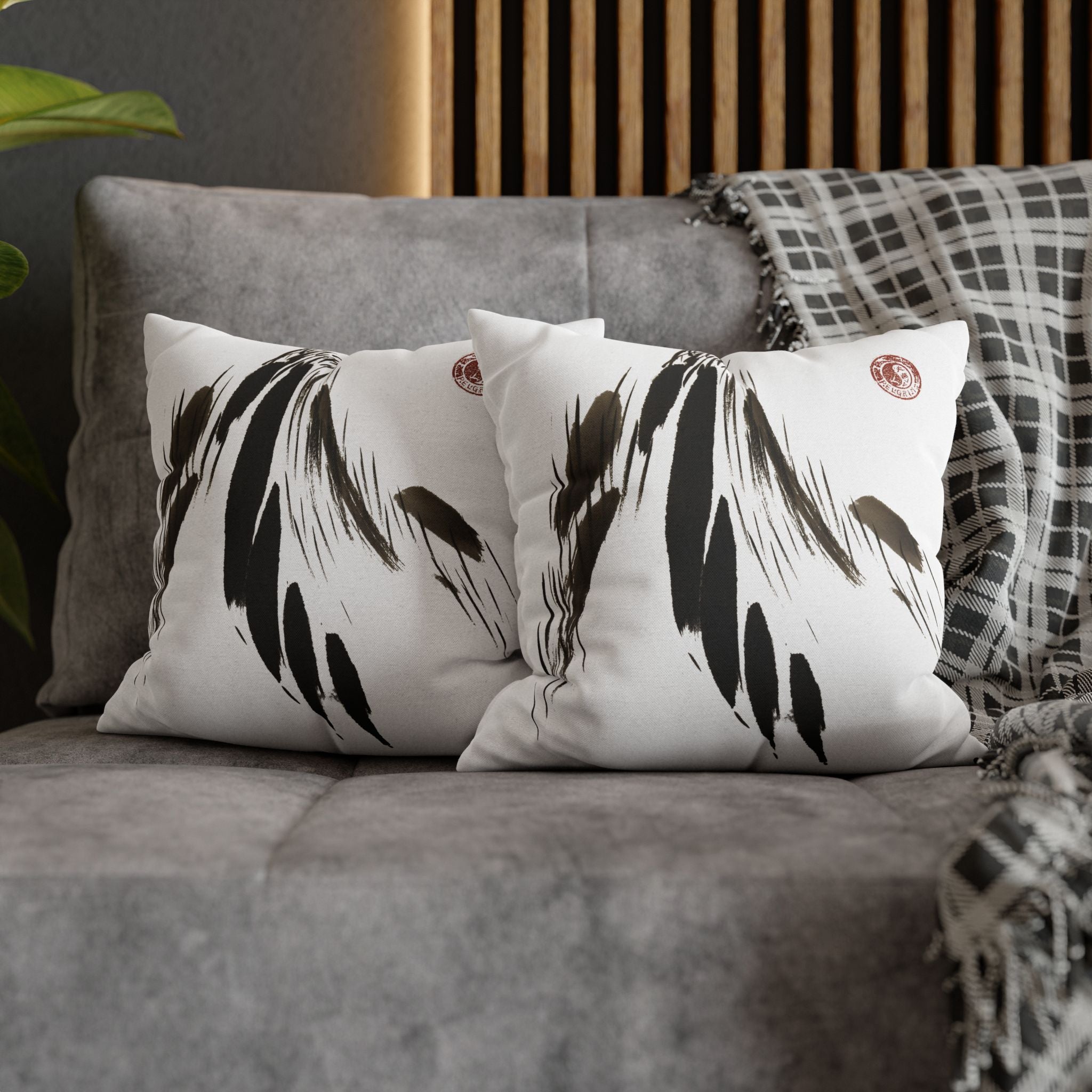 Feather Brushstroke Decorative Pillowcase — Minimal Zen Accent Cushion