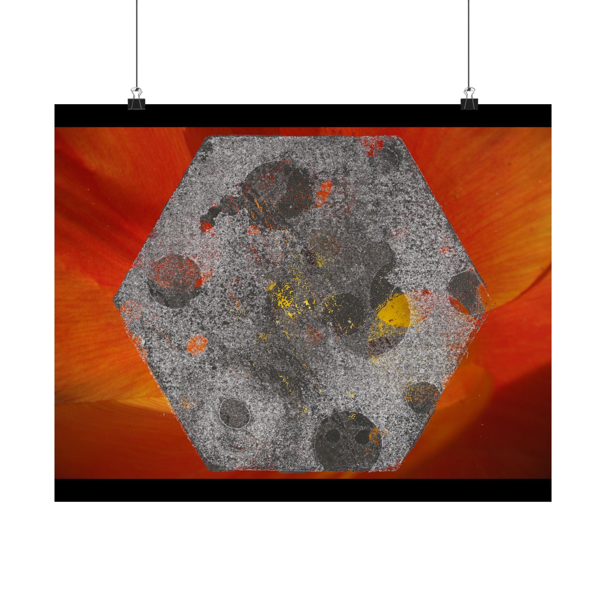 Abstract Hexagon Art Poster — Red Orange Matte Horizontal Print