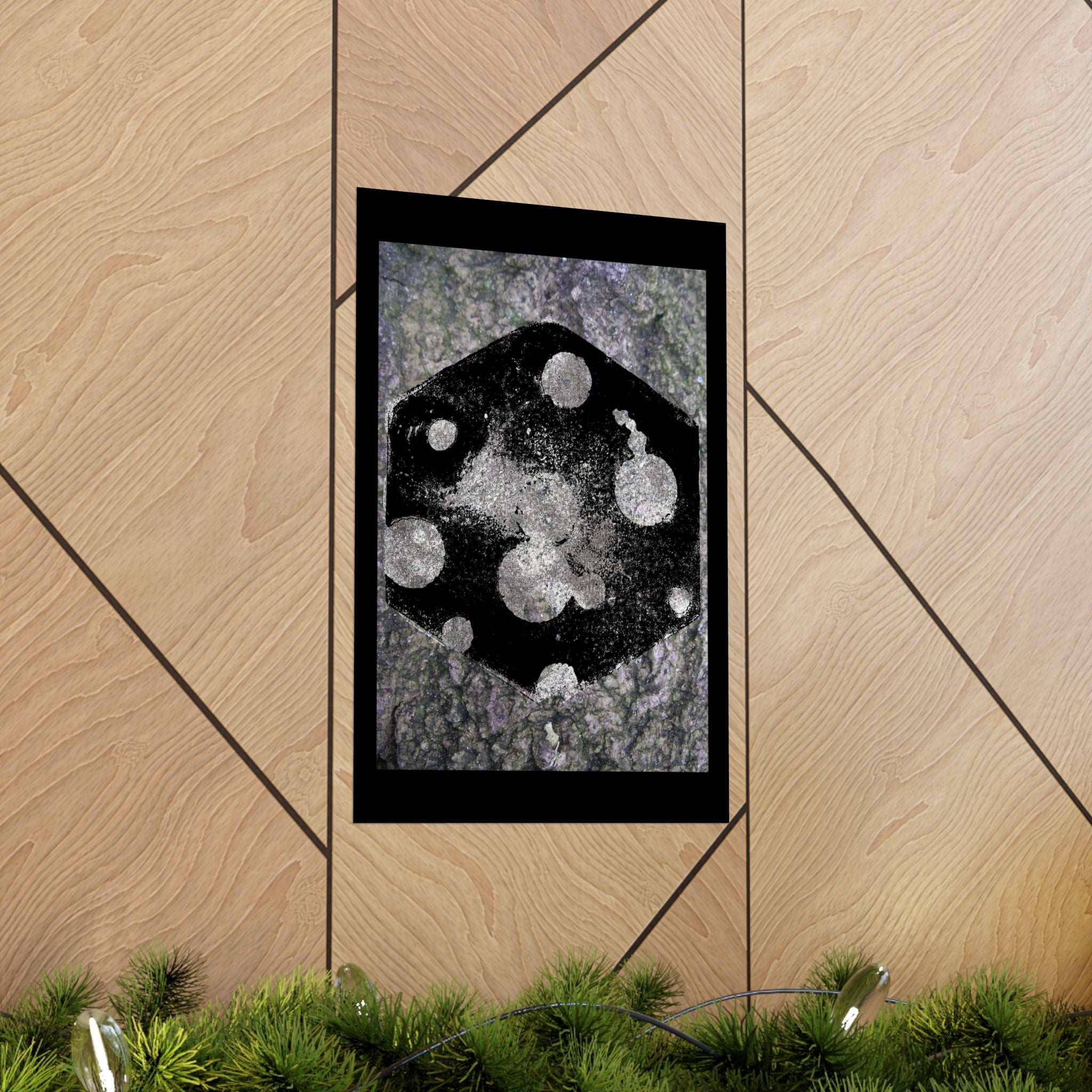 Abstract Black Dice Matte Vertical Poster — Grunge Monochrome Game Art