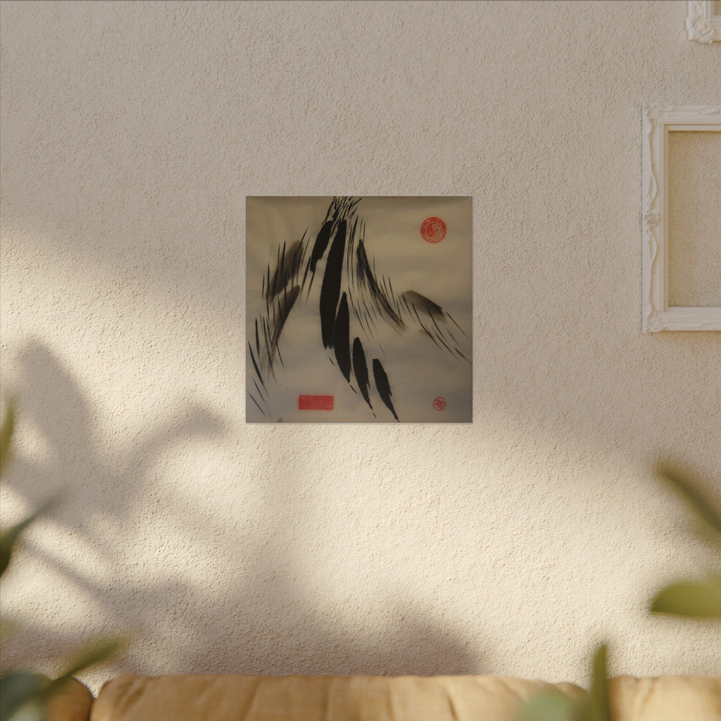 Abstracte wanddecoratie op canvas met inktpenseel — minimalistische Aziatische kalligrafiestijl 