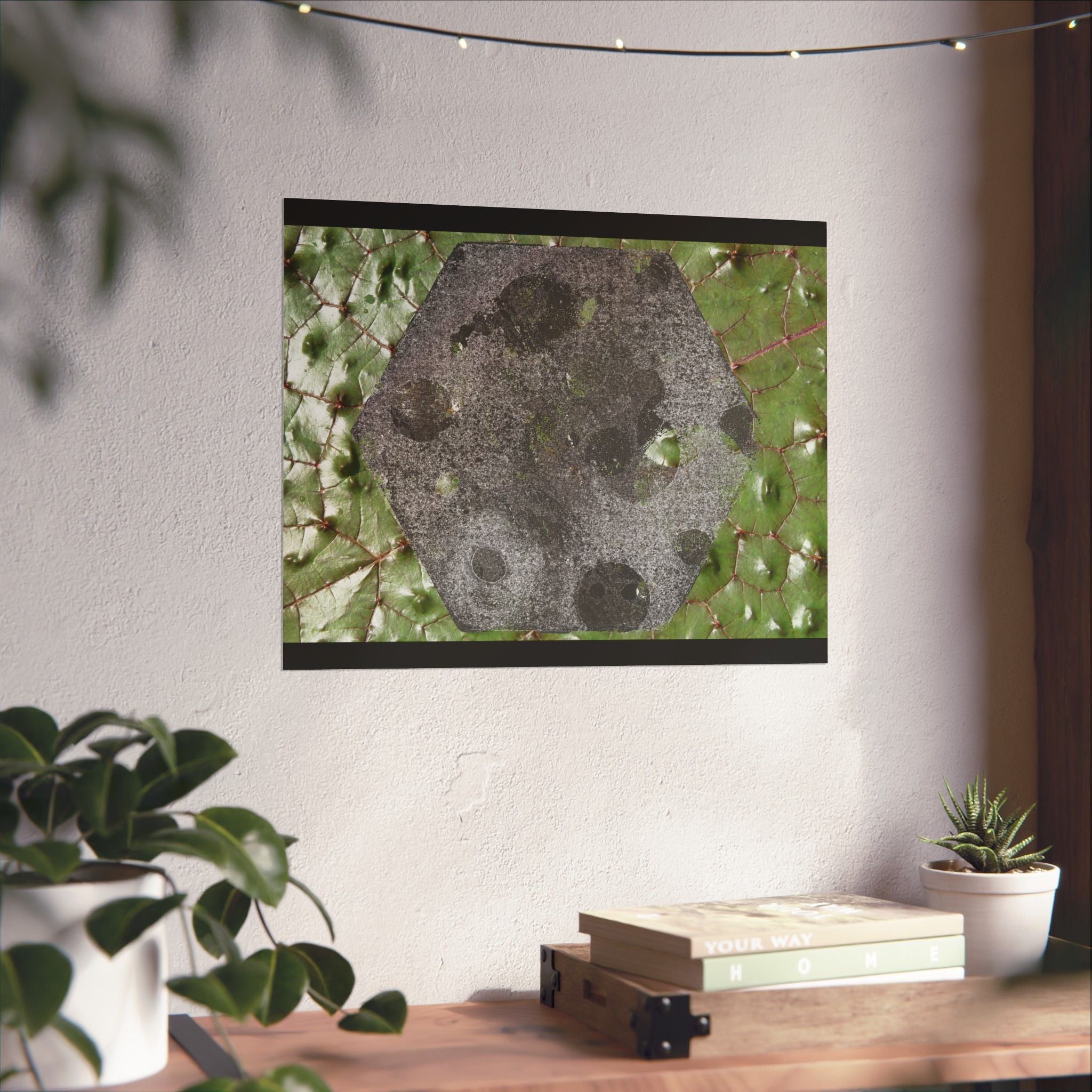 Botanical Hex Abstract Matte Poster — Green Leaf Texture Horizontal Wall Art