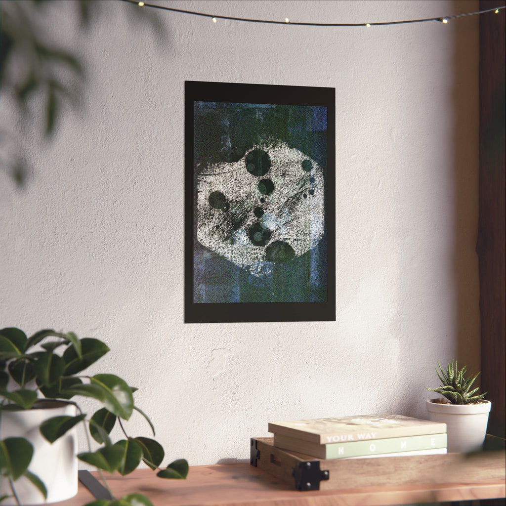 Abstract Moon Phase Matte Poster — Dark Blue Textured Wall Art