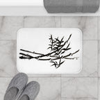Zen Bamboo Bath Mat — Minimal Black Ink Sumi-e Design
