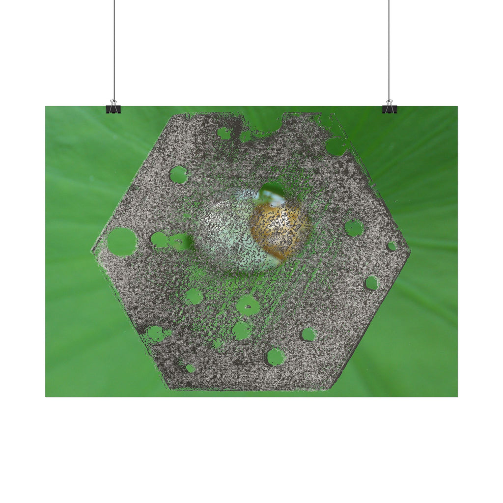 Abstracte zeshoekige metalen textuur poster | Horizontale poster, groene organische achtergrond 