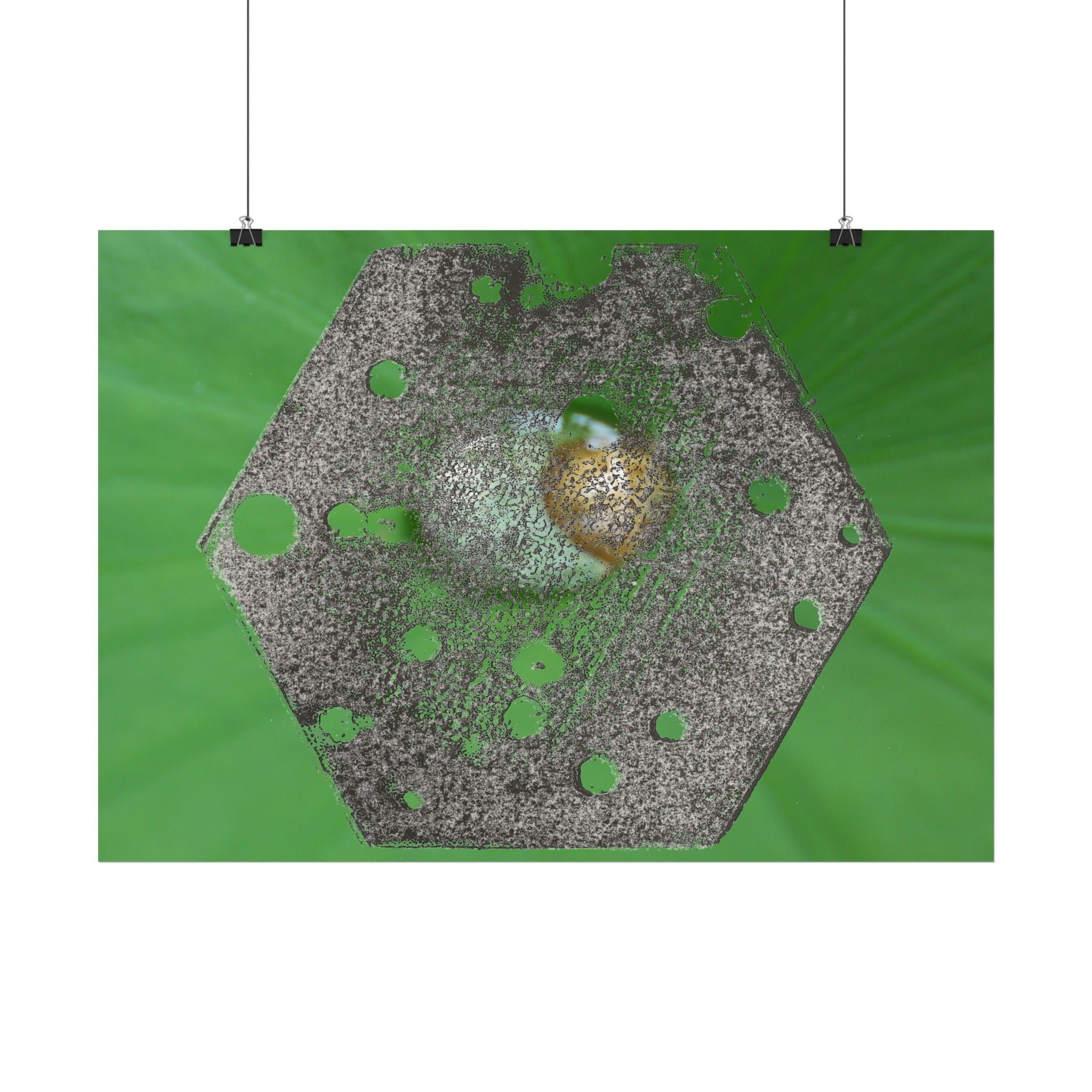 Abstracte zeshoekige metalen textuur poster | Horizontale poster, groene organische achtergrond 