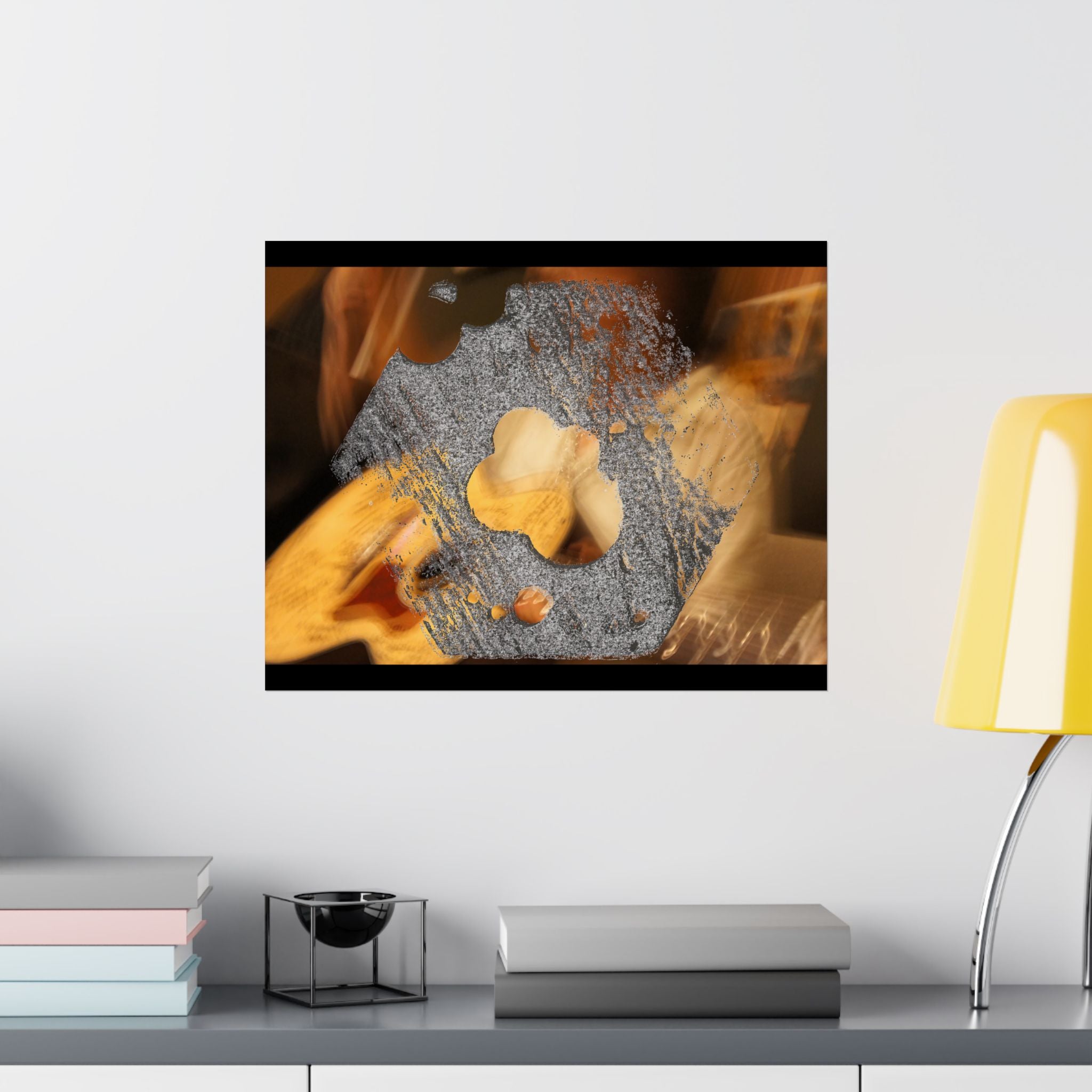 Abstracte horizontale poster met goud- en zilverkleurige textuur en matte afwerking | Metallic Fluid Art 