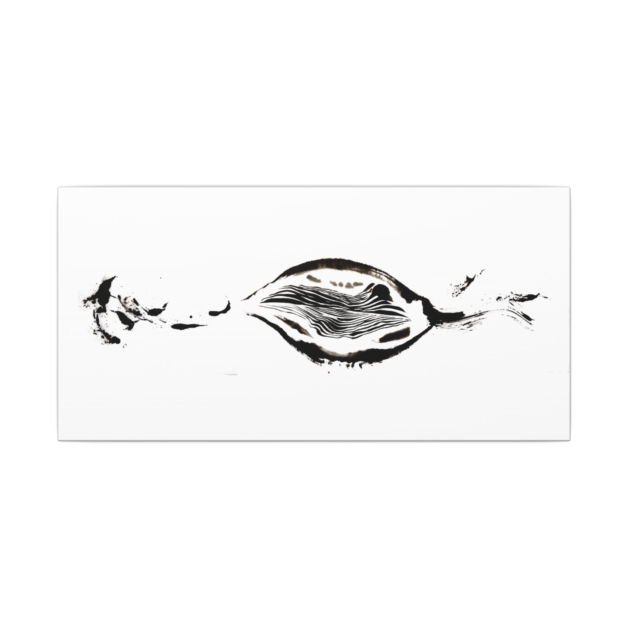 Minimalist Black & White Abstract Canvas Print — Organic Ink Wave Wall Art