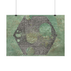 Geometric Hexagon Moon Art Horizontal Poster | Green Abstract Celestial Print