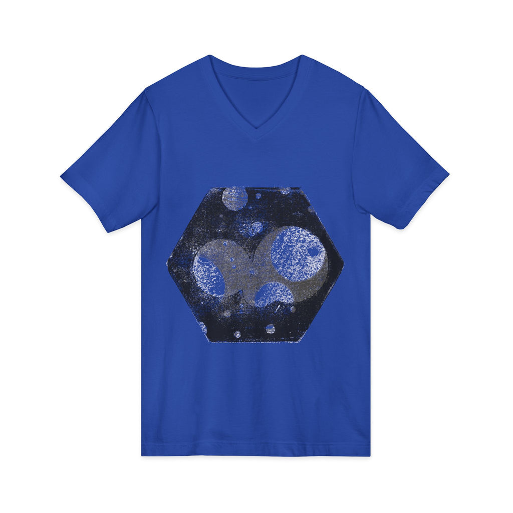 Hex Moon Graphic V-Neck Tee Design Hex19 — Distressed Space Cheese Vintage Astronomy V-Neck T-Shirt