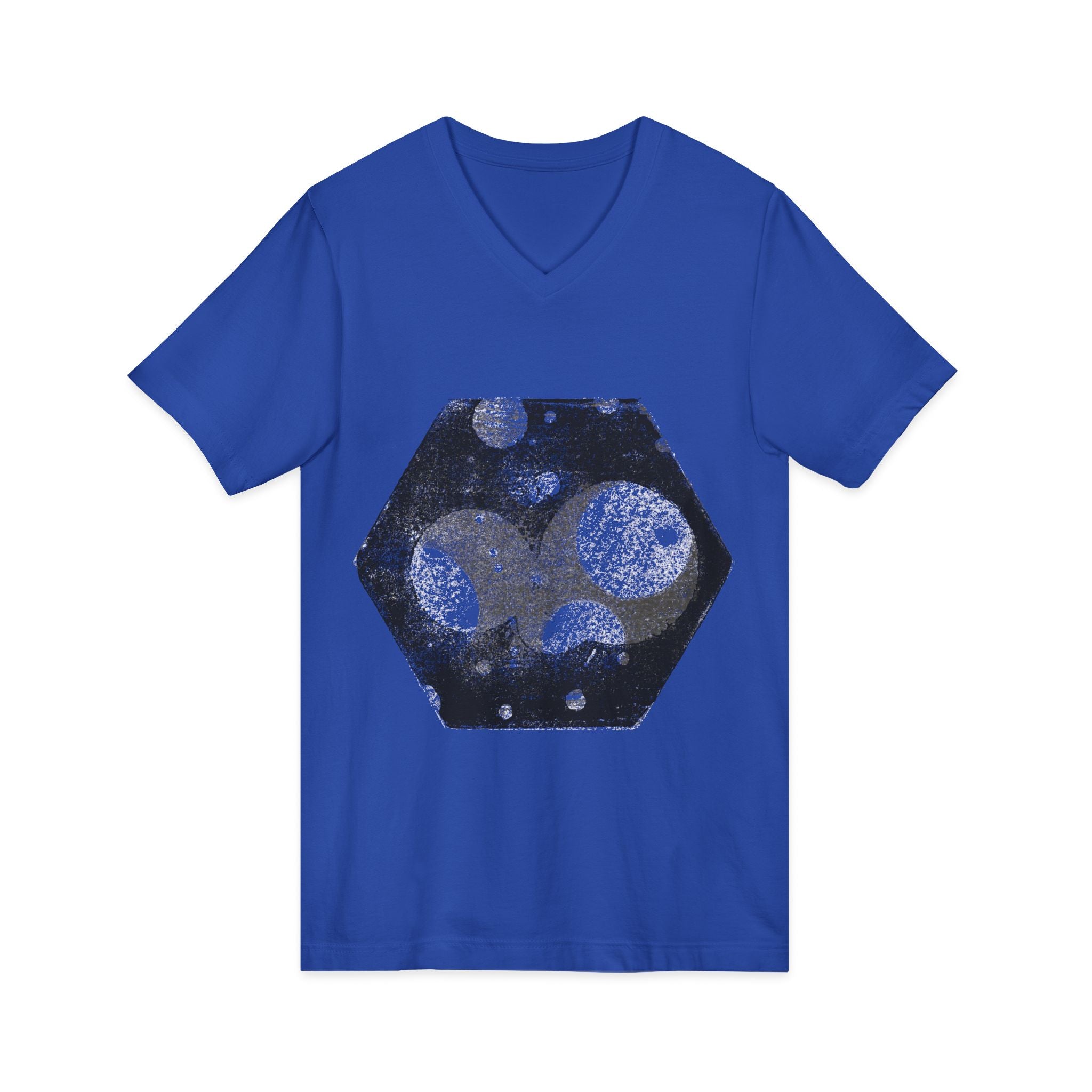 Hex Moon Graphic V-hals T-shirt Design Hex19 — Verweerde Space Cheese Vintage Astronomie V-hals T-shirt 