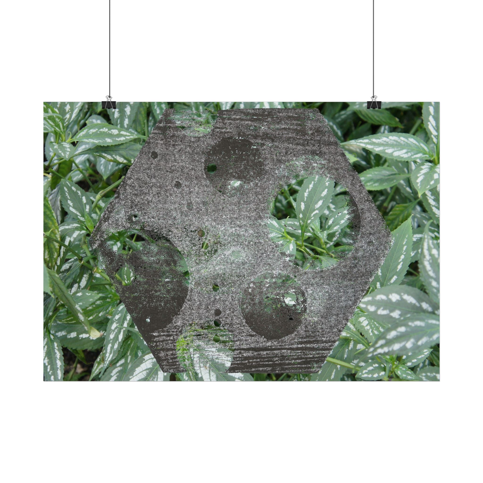 Poster met botanische zeshoekprint — Horizontale wanddecoratie met groene bladeren 