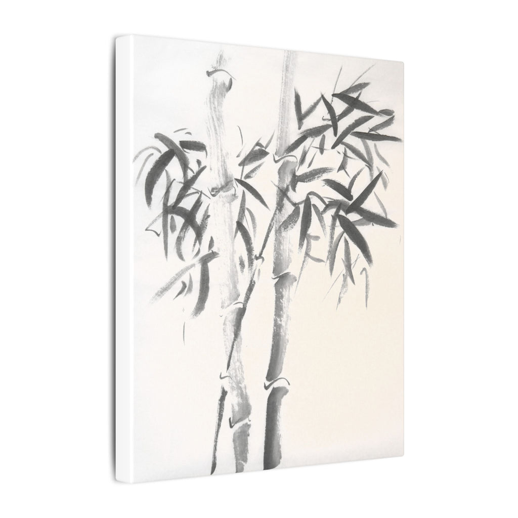 Bamboe-inktschilderij, matte canvasprint — Minimalistische Aziatische muurdecoratie 