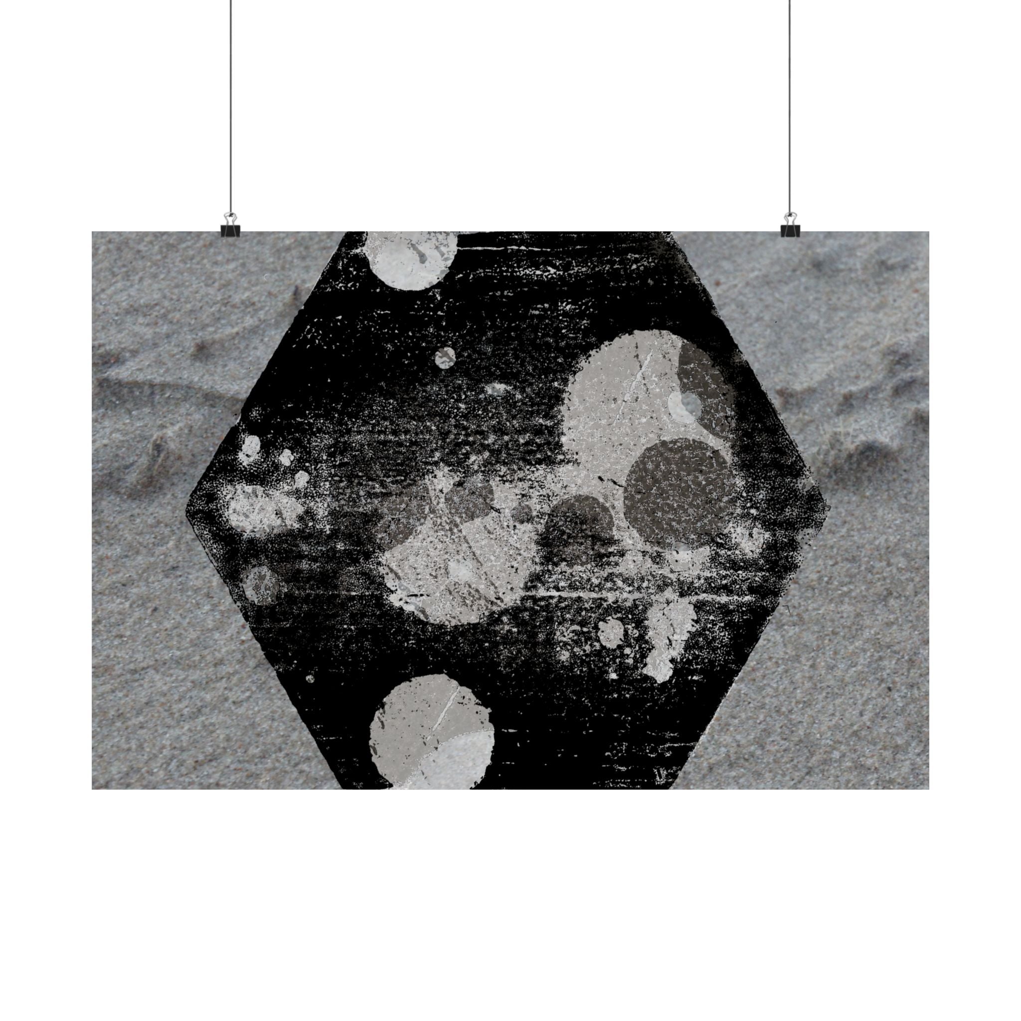 Matte Horizontal Poster — Grunge Hexagon Moonprint (Black & Gray Abstract)