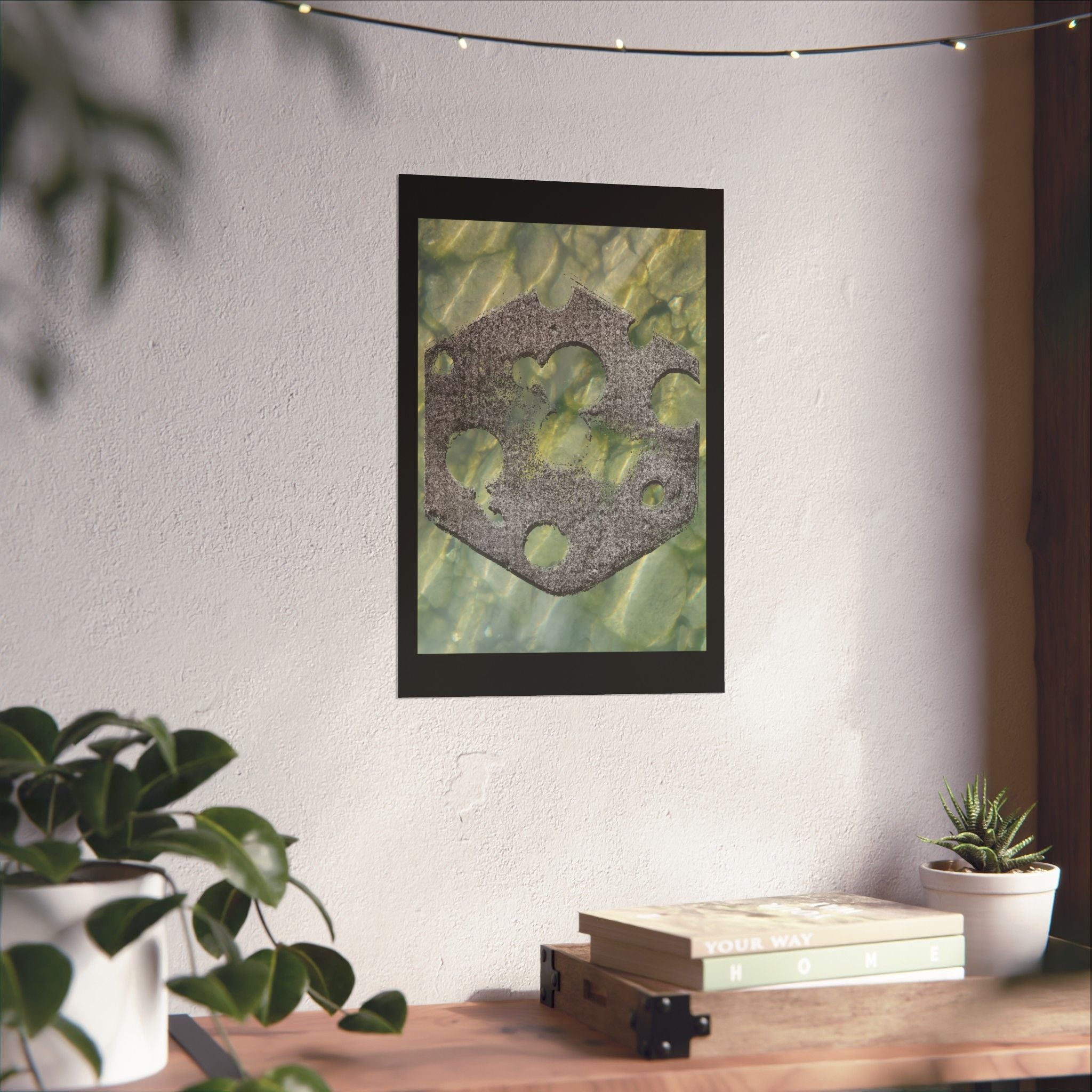 Matte Poster — Abstract Stone Hex Emblem on Green Marble Background
