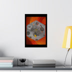 Abstract Hex Moon Poster — Orange Red Floral Background Matte Vertical Art Print