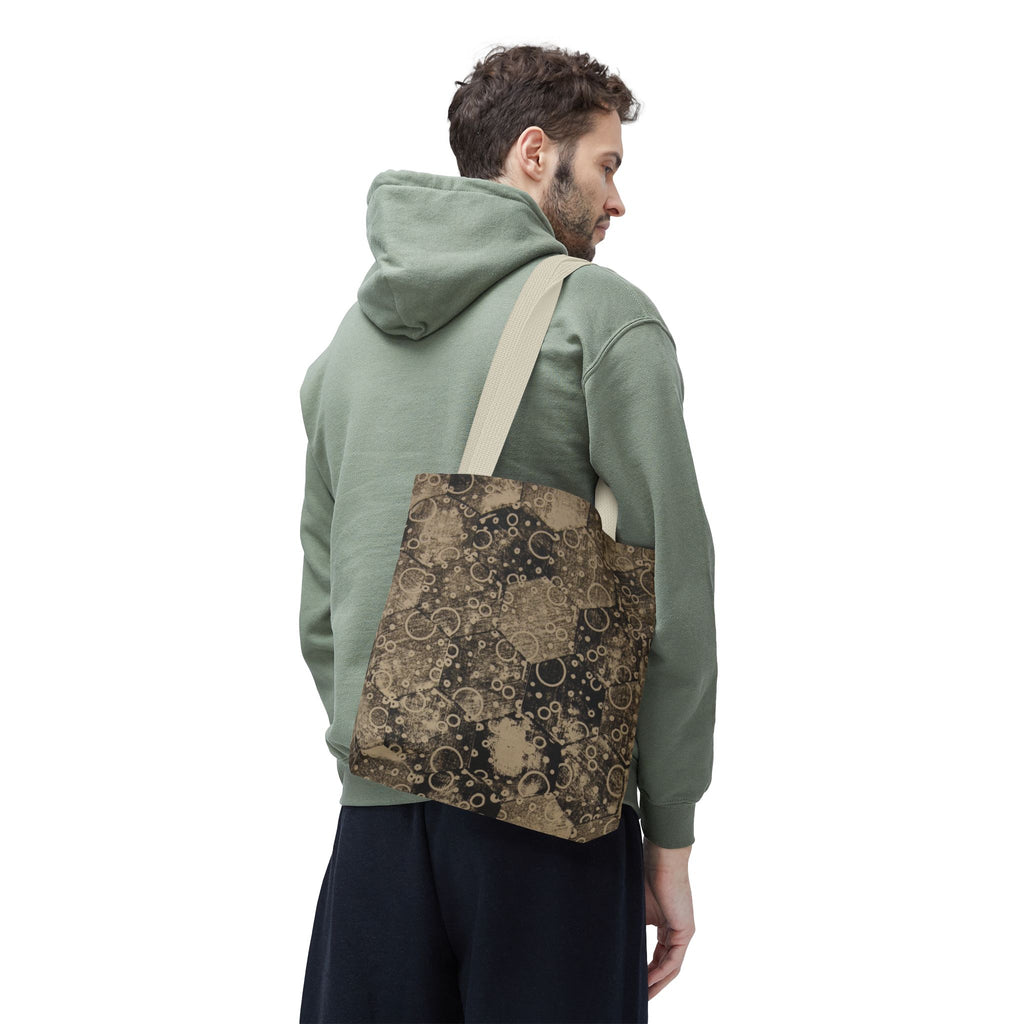 Vintage Hexagon Pattern Tote Bag – Sepia Geometric All-Over Print